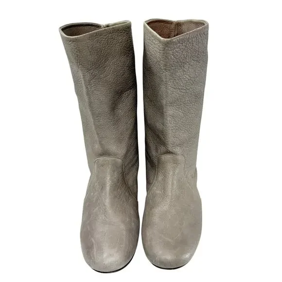 Delphine Conty Slouchy Boots Size 9 Flat Pull on Mid Calf Pebbled Leather Gray - Picture 3 of 10